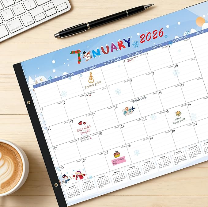2026 Desk Calendar Large 22x17 – Desk Top Calendar 2026 with plastic cover