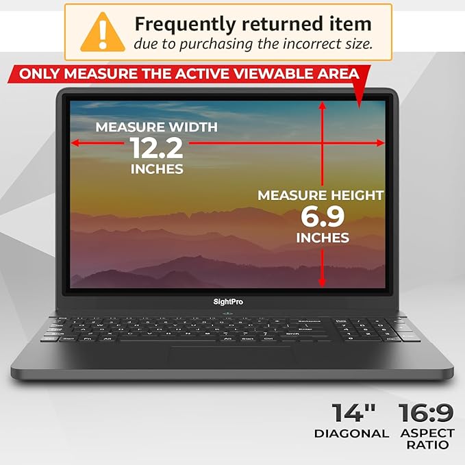 Magnetic Laptop Privacy Screen 14 Inch 16:9 - Patented Removable Laptop Privacy Filter Shield and Protector