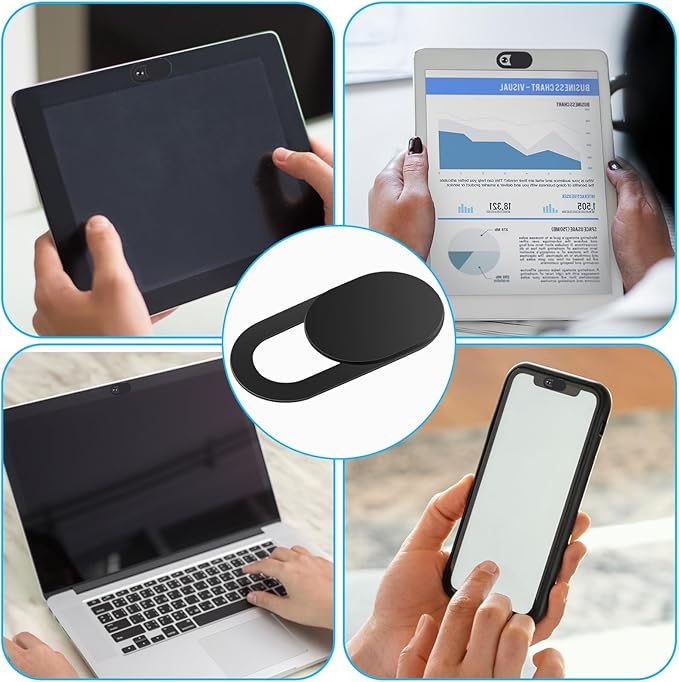 Thin Webcam Cover Slide, 8PCS Phone Camera Cover Laptop Camera Blocker Slider Strong Adhesive Protect Privacy Security Compatible with Tablet Desktop PC Smartphones(Black)