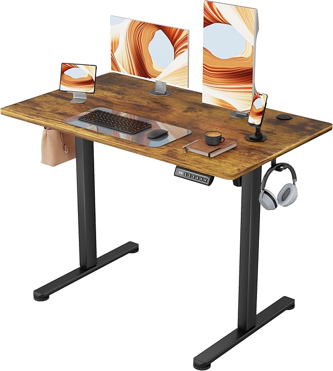 Furmax Electric Standing Desk, 40 x 24 Inches Sit Stand up Desk, Sit Stand Height Adjustable Home Office Desk with 4 Height Position Memory (Rustic Brown, 40)