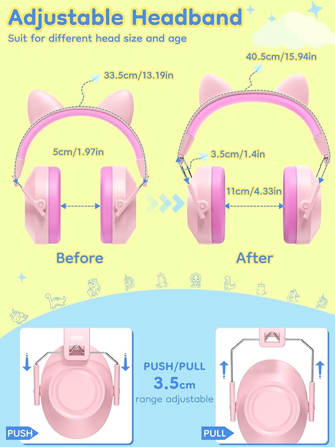 Ear Muffs for Noise Reduction: 32dB SNR Noise Cancelling Headphones for Kids Autism Sensory, Adjustable Kids Ear Hearing Protection for Autism Sensory, Fireworks, Concert w/Fun Stickers
