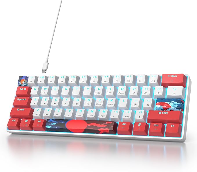 60 Percent Gaming Keyboard 61 Keys Wired Mechanical Keyboard Ultra Compact Key Board Red Switch LED Backlit for Windows Laptop Gamer