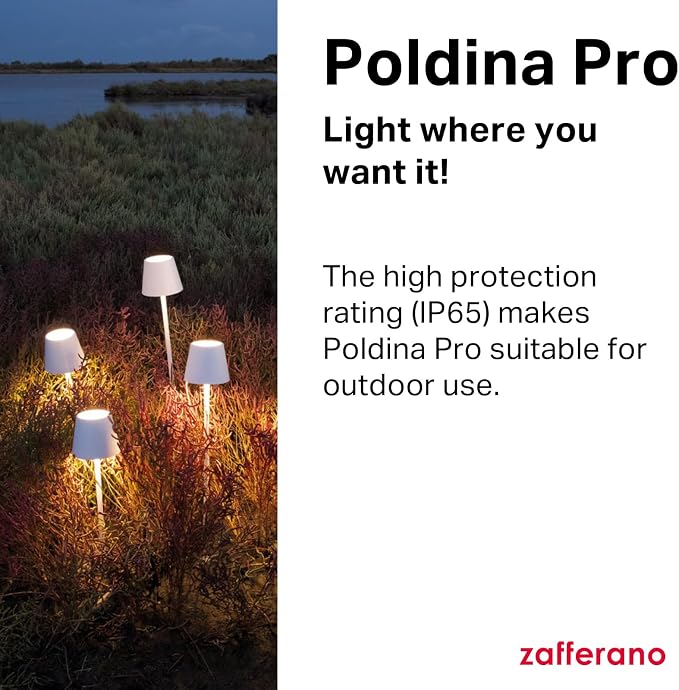 Zafferano, Poldina Pro Lamp, Rechargeable Cordless Table Lamp with Touch Controls, Suitable for Indoor and Outdoor, Dimmer, 2200-3000 K, Height 14.9 Inches, Sage Green Color