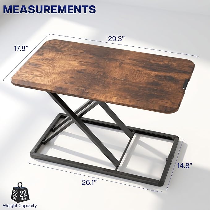 VIVO Vintage Brown 29 inch Single Top Standing Desk Converter, DESK-V000UN | Economy, Height Adjustable Rustic Sit Stand Tabletop Monitor and Laptop Riser Workstation, Holds 22 lbs, No Assembly Required