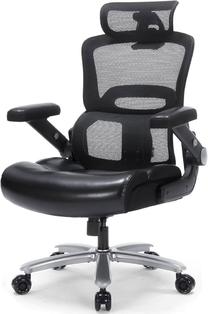 Big and Tall Office Chair 500lbs Heavy Duty Computer Desk Chair with Lumbar Support, Ergonomic Executive Office Chair with 3D Armrest and Wide Comfy Seat, Wheels for Adult