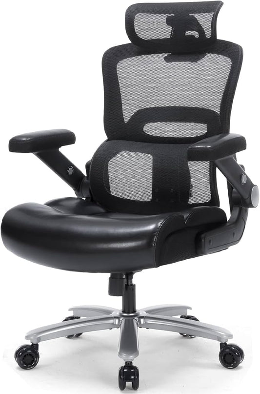 Big and Tall Office Chair 500lbs Heavy Duty Computer Desk Chair with Lumbar Support, Ergonomic Executive Office Chair with 3D Armrest and Wide Comfy Seat, Wheels for Adult
