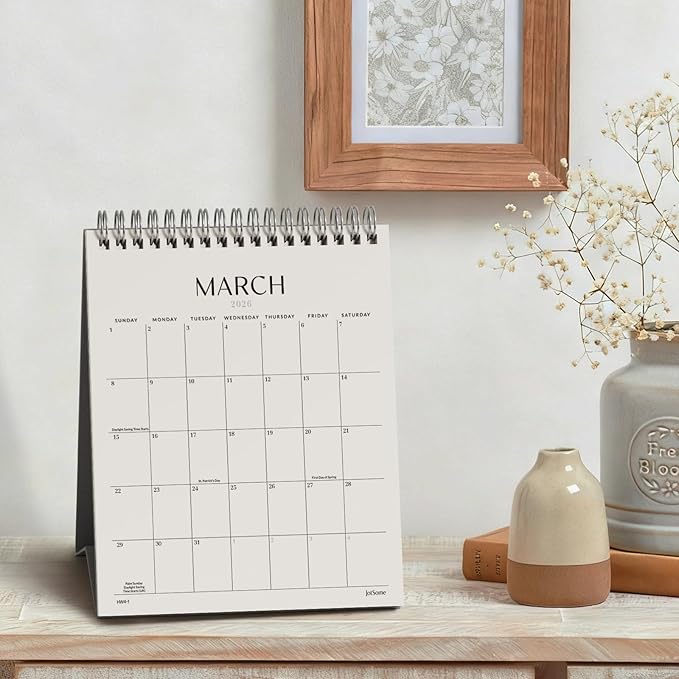 Jotsome Desk Calendar 2026-2027, Small Standing Flip Desktop Calendar From Now to June 2027 for Home and Office, Easy Organizing, Gift for the Holidays (Black, Small)