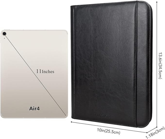 Faux Leather Portfolio Padfolio Organizer with Calculator, Writing Pad, Zipper Closure, Tablet Sleeve, Clipboard with Storage, Document Organizer, Business Card Holder, Note Pads-Black