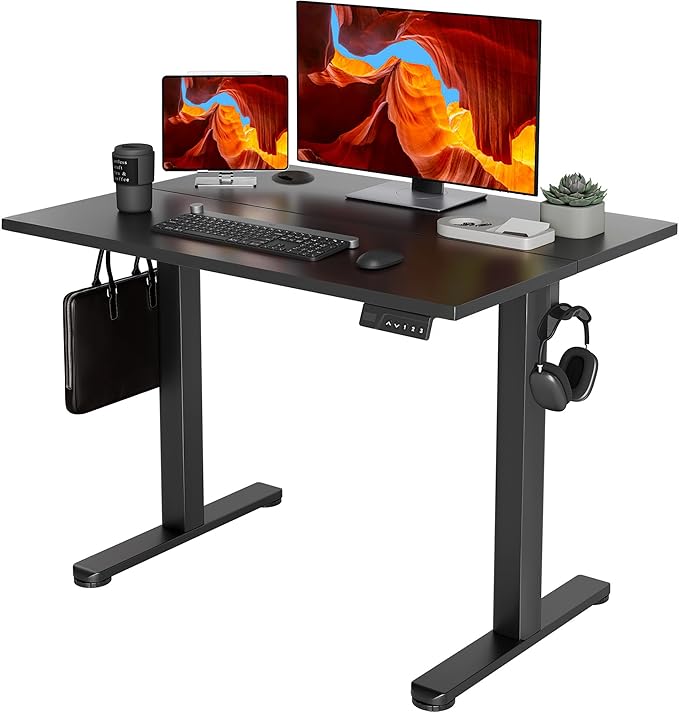YDN Electric Standing Desk, 40 x 24 Inches Adjustable Height Stand up Desk with Cable Management, Home Office Desks with Splice Board & Frame, Black Top