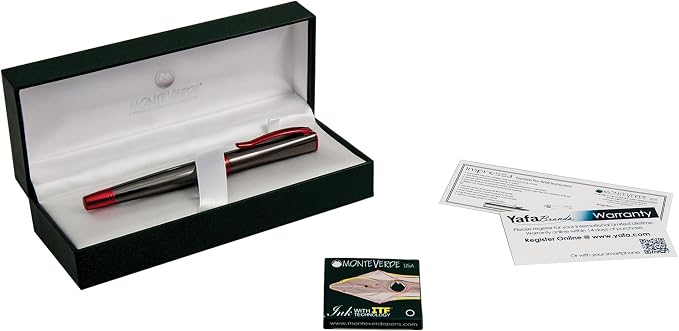 Monteverde USA Impressa Fountain Pen Gun Metal with Red Trim - Fine Point - JoWo German Nib
