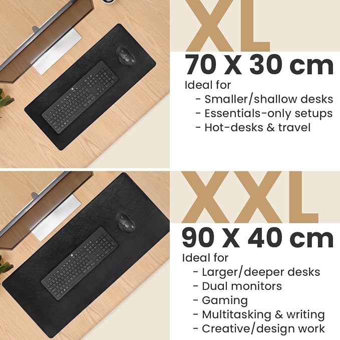 Full Grain Genuine Leather Desk Pad – Black (XL) - Premium Desk Mat with Non-Slip Backing, Thick 3mm, Office Desk Protector for Work & Gaming (Extra Large 35.4 x 15.7 inch)