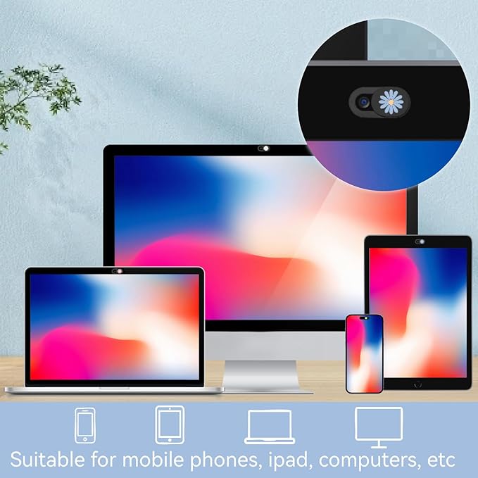 6Pcs Laptop Camera Covers Webcam Camera Cover Slide Floral Daisy Pattern Privacy Security Guard Slide Phone Webcam Protector for Laptop Desktop Computers Smartphones Tablet Notebook Mini PC