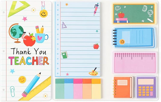 B1ykin Cute Sticky Notes Set - Thank You Teacher Self-Stick Notes Pad, 550 Sheets Writing Memo Pages Sticky Notepad for Teacher Appreciation Gifts, School Office Supplies (Composition Line Teacher)