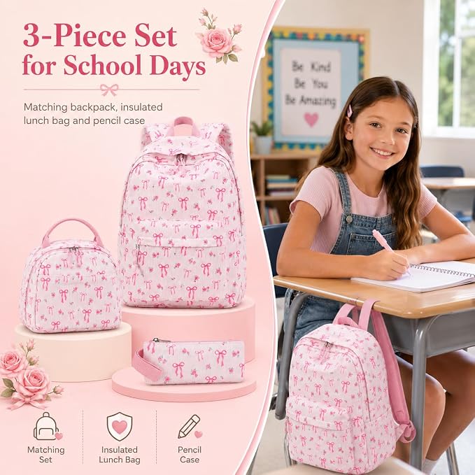 BTOOP School Backpacks for Teen Girls Bookbags Lightweight Kids Backpack School Bags Set with Lunch Box Pencil Case