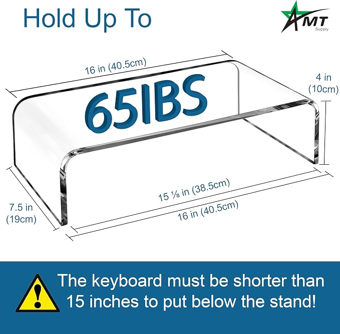 AMT Premium Acrylic Clear Monitor Stand Laptop/PC/Multimedia Monitor Riser for Home Office