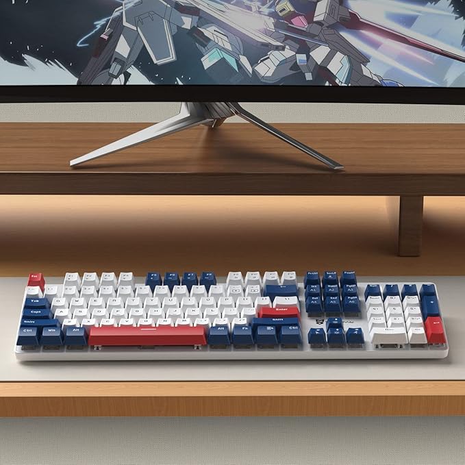 104 Keys Full Size Mechanical Gaming Keyboard | Blue Switch Blue/White/Red Combo Color Computer Keyboards | Hot Swappable US Layout Wired Mechanical PC Gaming Keyboard | Light Up Wired Keyboards