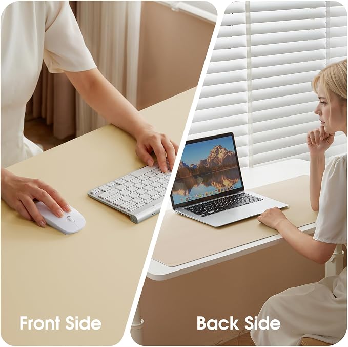 Leather Desk Mat Protector 35.4×17inch Dual-Sided Vanity Mat Non-Slip Large Gaming Mouse Pad Waterproof Desk Writing Pad Desk Blotter Laptop and Keyboard Mat for Office and Home(Apricot)