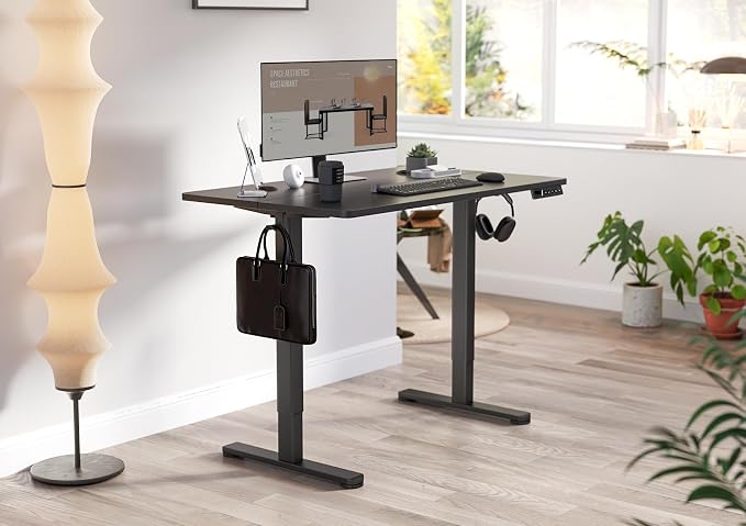 YDN Electric Standing Desk Adjustable Height, 32 x 19 Inches Stand up Desk with Cable Management, Home Office Desks with Splice Board & Black Frame, Black Top