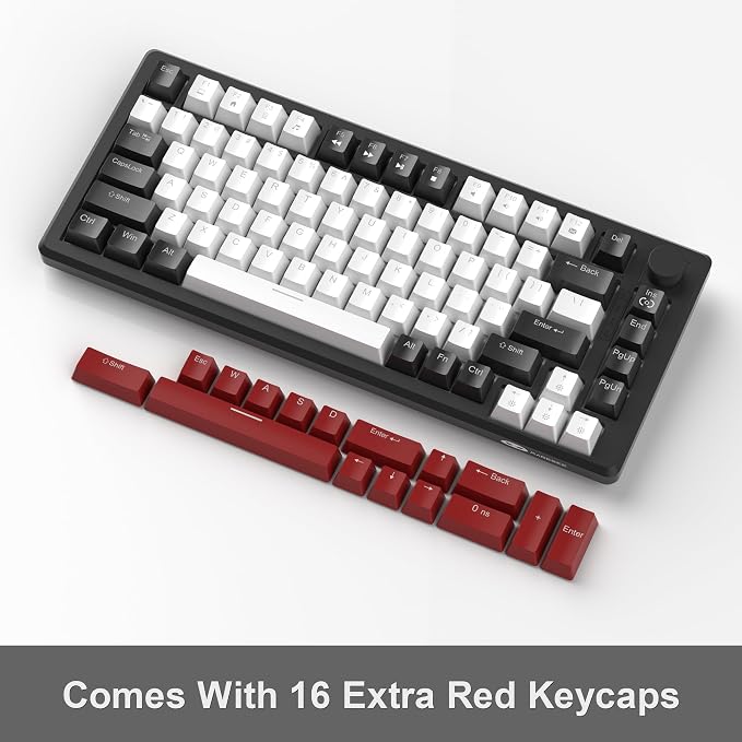 MageGee 75% Mechanical Gaming Keyboard, Compact Blue Backlit Wired Gaming Keyboards with Red Switches, EVA Foam, Knob Control, STAR75 Portable NKRO PC Gaming Keyboard - Black & White