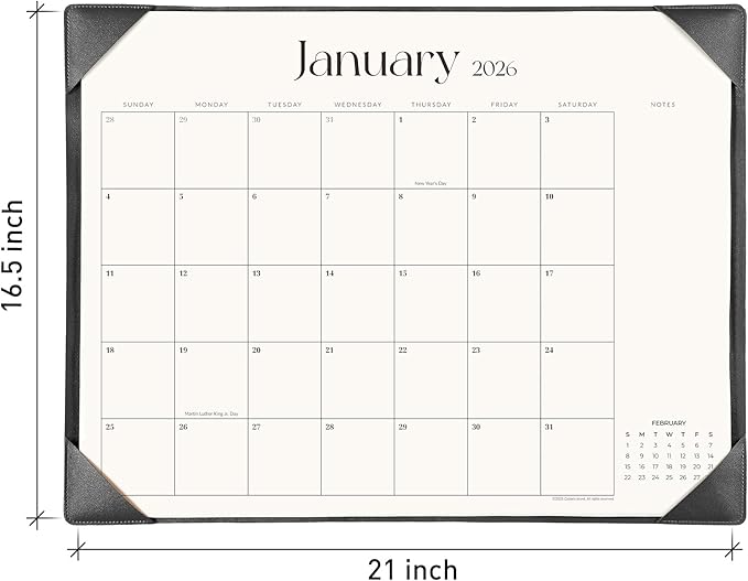 Simplified Desk Calendar 2026 with Desktop Mat, Cabbrix Large Desk Pad Calendar 21" x 16-1/2" January 2026 to June 2027, Desk Blotter Calendar for Home School and Office (Dark Black)