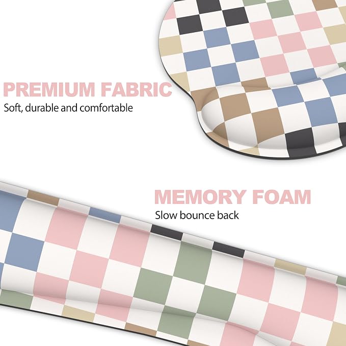 Ergonomic Mouse Pad with Wrist Rest and Keyboard Wrist Rest, Mousepad and Wrist Rest for Computer Keyboard, Non-Slip Rubber Base, Mouse Pad Wrist Support for Gaming, Colorful Checkered