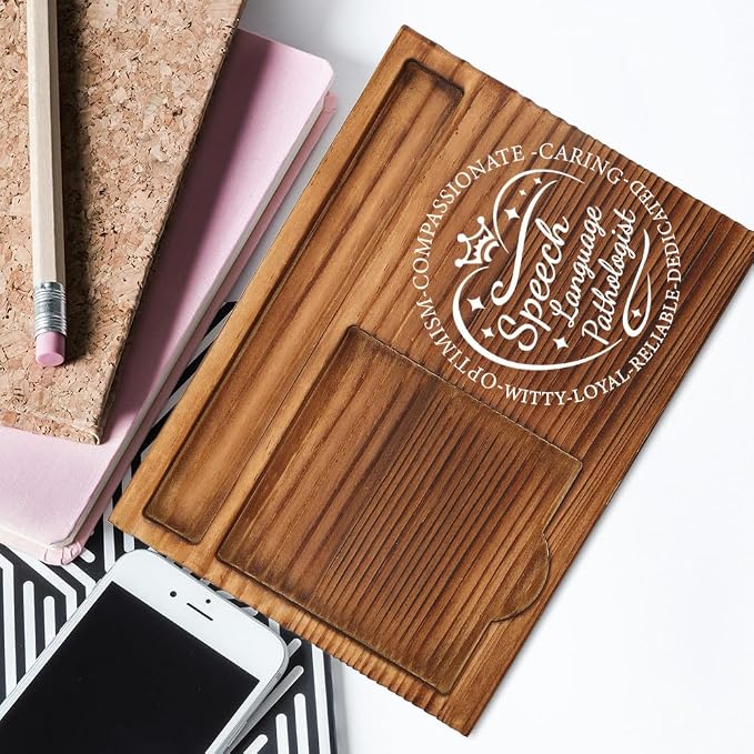 THRXOBN Desk Organizer for Speech Language Pathologists & Healthcare Professionals - Natural Wood with Slots for Notes, Pens, and Small Office Supplies – Stylish & Practical Workspace Solution,WSH12