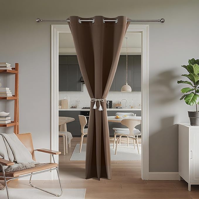 Joydeco Blackout Door Curtain for Doorway Privacy 78 Inches Long, Grommet Closet Curtain for Open Closet, Room Divider for Bedroom Living Room (Khaki, 40Wx78L, 1 Panel)