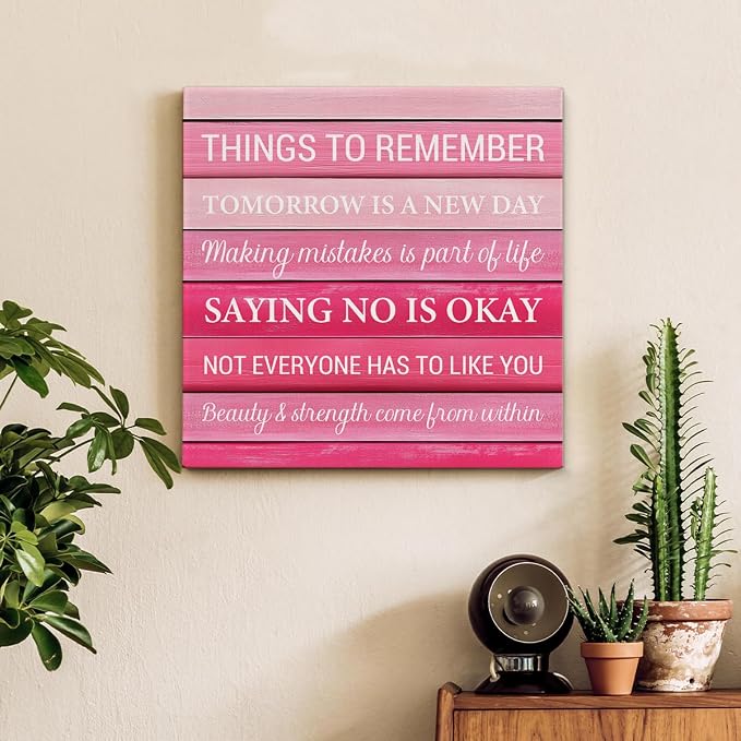 Inspirational Pink Wall Art Decor, Preppy Motivational Room Sign, Pink Positive Canvas Posters Art Work for Home Office Bedroom Living Room Kitchen Bathroom (8 X 8 Inches, Framed)