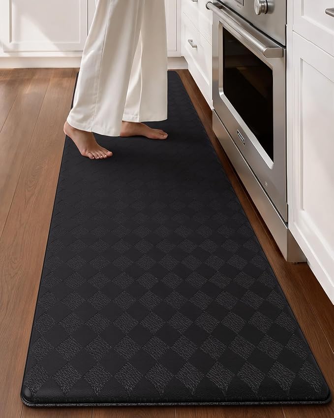 Color&Geometry Checkered Kitchen Floor Mat 17x59 Anti Fatigue Narrow, Black | Waterproof & Oil Proof, Easy Clean PVC Kitchen Rug For Busy Family, 0.4in Thick Cushion For Long Standing, Non Slip, Small