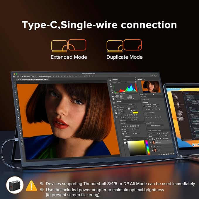 Portable Monitor 18.5'' 120Hz Gaming Monitor, 125%sRGB | 2000:1 | HDR| FreeSync Travel Monitor for Laptop Mac-Book PC, Built-in Stand & Speakers, VESA, USB HDMI Large Second Screen for Game Office