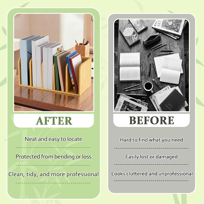 Novabright Bamboo Magazine File Holder Desk Organizer, 5 Vertical Compartments Workspace Sorters for Magazines, Binders, Notebooks, Envelopes