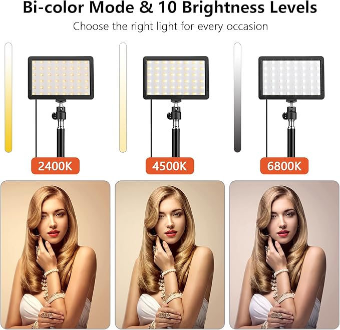2 Pack LED Video Light, Photography Lighting Kit, 2400-6800K Dimmable Studio Light 97 CRI with Tripod Stand/Color Filters for YouTube/Stream Zoom Call/Vlogging/Video Conference Lighting