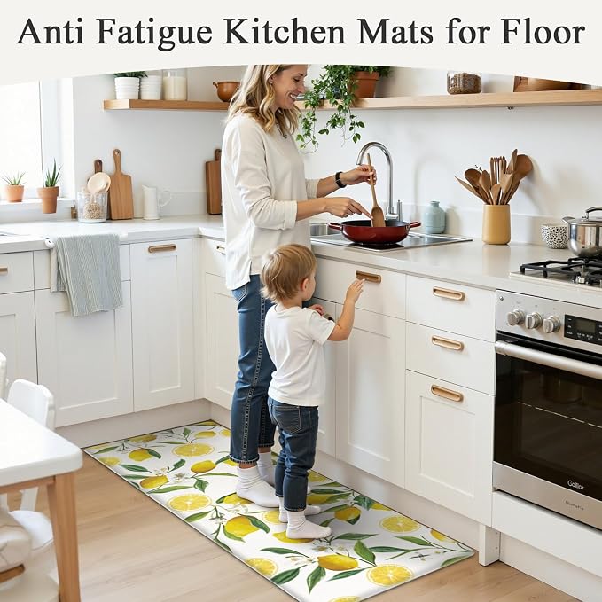 SHACOS Anti Fatigue Lemon Kitchen Rugs Cushioned Waterproof Kitchen Mats for Floor Non Slip Washable Comfort Foam Standing Mat for Office Sink Laundry Room, 17"x27.5", White