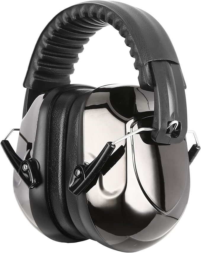 ProCase NRR 28dB Noise Reduction Ear Muffs, Foldable Adjustable Passive Noise Cancelling Headphones for Adults Kids Autism, Hearing Protection for Shooting, Construction, Mowing -Metalic Black
