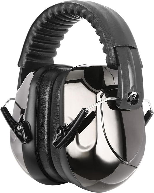 ProCase NRR 28dB Noise Reduction Ear Muffs, Foldable Adjustable Passive Noise Cancelling Headphones for Adults Kids Autism, Hearing Protection for Shooting, Construction, Mowing -Metalic Black
