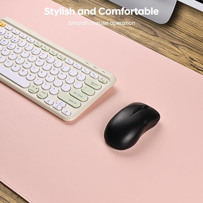 Leather Desk Pad Protector, Office Desk Mat, Large Mouse Pad, Non-Slip PU Leather Desk Blotter, Waterproof Computer Desk Writing Pad for Office and Home (Light Pink, 23.6" x 13.7")
