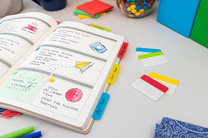 Post-it Tabs, 1 in Solid, Aqua, Yellow, Pink, Red, Green, Orange, 6/Color, 36/Dispenser (686-ALOPRYT)