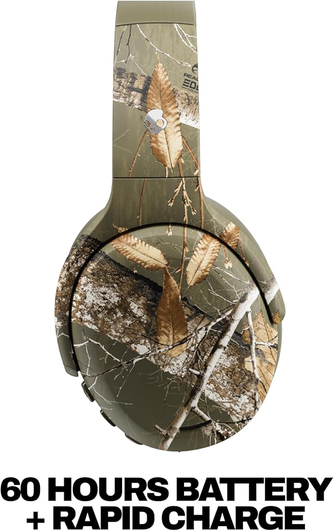 Skullcandy Crusher ANC 2 Wireless Over-Ear Bluetooth Headphones with Multi-Sensory Bass, Active Noise Cancelling, Up to 60 Hours Battery, Microphone for iPhone Android - Realtree Edge Colors Drab