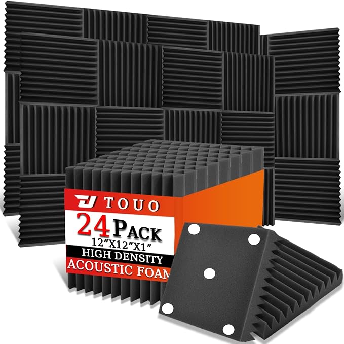24 Pack Acoustic Panels – Sound Proof Foam Panels for Wall 12"x12"x1", Flame Retardant Wedge Acoustic Foam, High-Density Sound Absorbing Panels for Home Studio(Black, 1" Thick 24 Pack)