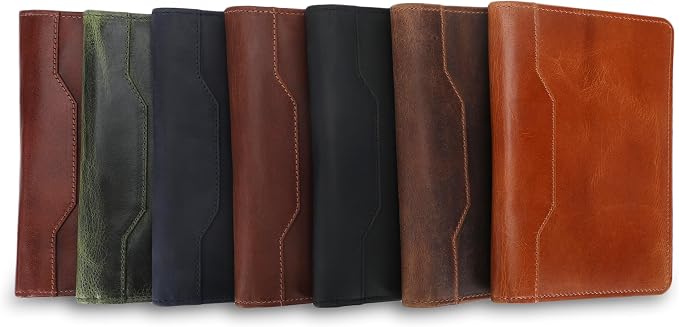Leather Junior Padfolio for Men Women Business Portfolio Folder Compact 5 x 8 Legal Pad Organizer with Pen Loop Professional Resume Interview Document Holder Padfolio (Dark Brown)