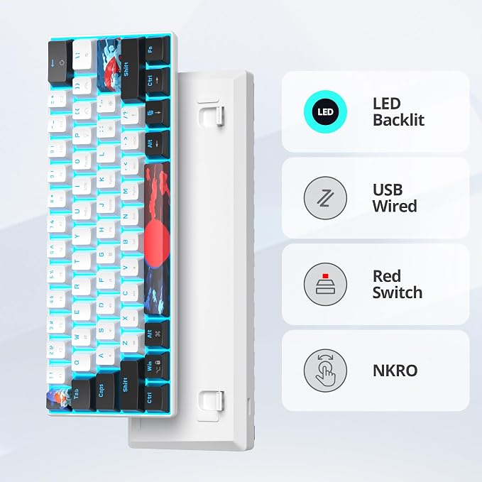 60 Percent Gaming Keyboard 61 Keys Mechanical Keyboard Ultra Compact Wird Keyboard LED Backlit with Red Switch for PC Laptop Gamer(61 White)