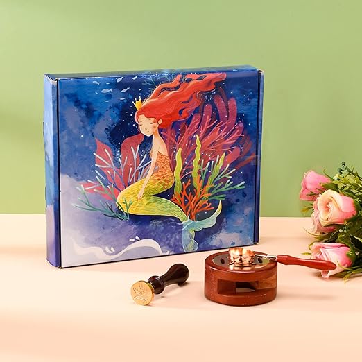 Wax Seal Stamp Kit with Gift Box, 24 Colors and 624 Pcs Wax Seal Kit with Wax Metallic Pens, Tweezers,10PCS Candles and 5 PCS Envelopes for Gift and Craft-Little Mermaid