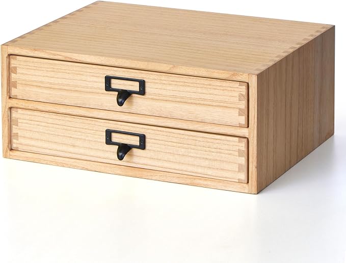 KIRIGEN Solid Wood Desk Organizer with 2 Drawers, Desktop Storage, Natural | 2-Drawer Cabinet for Printer Paper, Mail, Notebooks, and Office Supplies, 13.78 x 10.6 x 5.9 In, Fully Assembled
