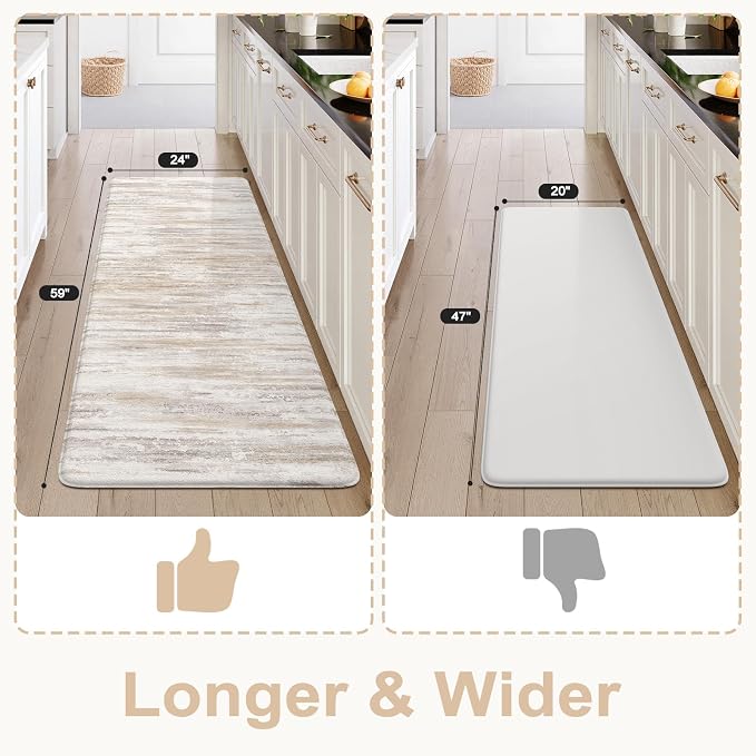 KIMODE Anti Fatigue Mats for Kitchen Floor, Farmhouse Kitchen Runner Rugs 24"x59", Non Slip Kitchen Mats for Floor, Padded Kitchen Floor Mats, Light Brown Rugs for Kitchen Floor Sink Laundry Office