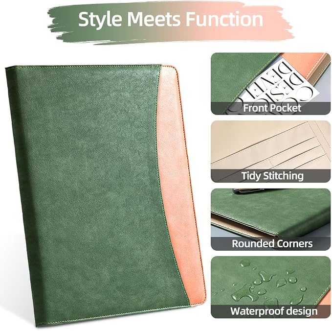 PU Leather A4 Clipboard Portfolio, Resume Padfolio Business Case | Features 25 memo sheets & pen holder. Durable PU leather for job interviews, office meetings & travel. Professional & sleek.