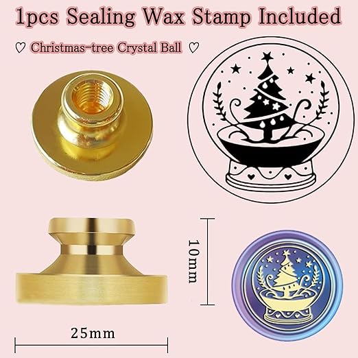 Wax Seal Cat Paw Beads Kit with Stamp, 23 Colors Sealing Wax Pellets with Christmas Tree Crystal Ball Style Brass Stamp for Christmas Invitation Letter Envelope Gift Cards 322Pcs Beads