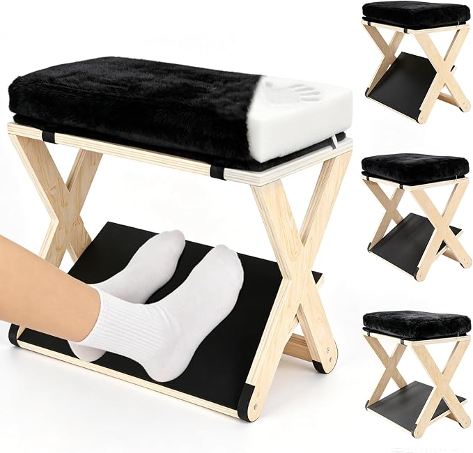 Adjustable Height Foot Rest Under Desk at Work, Foot Stool Under Desk | Comfortable Memory Foam, Under Desk Footrest, Non-Slip EVA Surface, Desk Foot Rest, Wooden Design, Leg Rest Under Desk