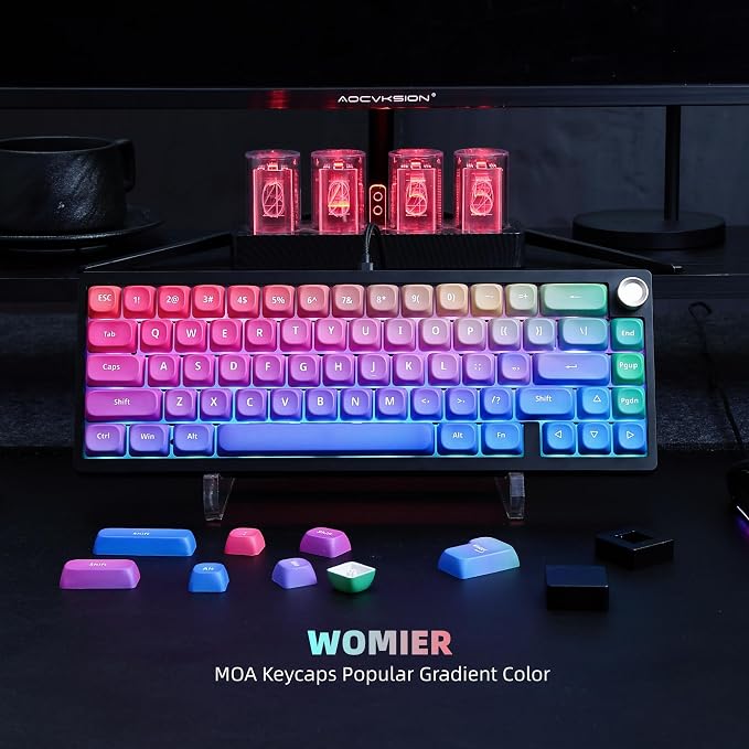 Womier Rainbow PBT Keycaps, Gradient Custom Cute Keycaps for Mechanical Keyboard Dye-Sublimated, MOA Profile Keycap Set for 60 65 75 100 Percent Keyboards, Purple