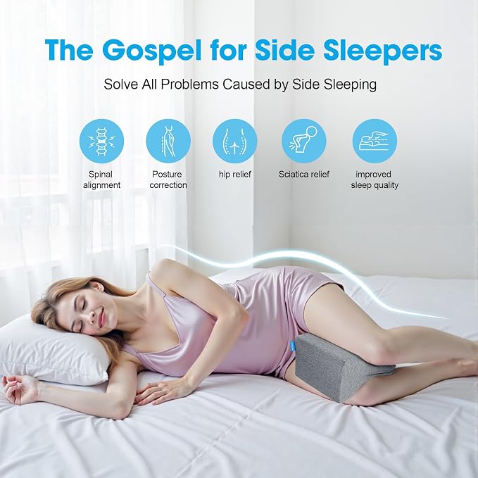 Knee Pillow for Side Sleepers with Cooling Gel, Memory Foam Elevation Pillow for Spine Aligning, Sciatica, Back, Hip, Knee, Ankle Pain, Grey/X-Large