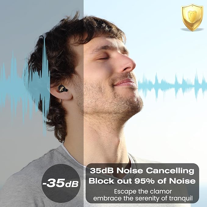Golden Ear Plugs for Sleeping Noise Cancelling, 35 dB Reusable Silicone Earplugs with 8 Ear Tips, Hearing Protection for Sleep, Work, Concerts